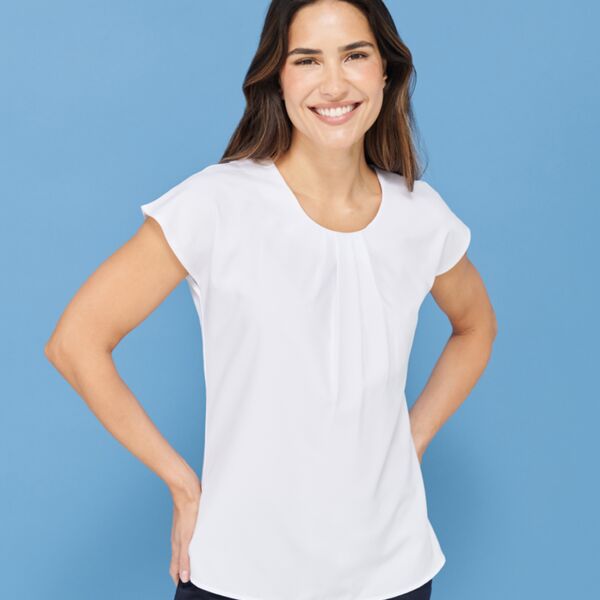 Henbury Ladies Pleat Front Short Sleeve Blouse Thumbnail